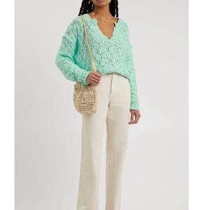 Free People Josephine Cotton Knit 
V-Neck Long Sleeve Pullover Sweater Mint NWOT